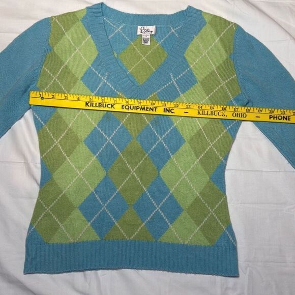 Lilly Pulitzer cashmere spandex argyle sweater size medium blue green small stai - Picture 9 of 9